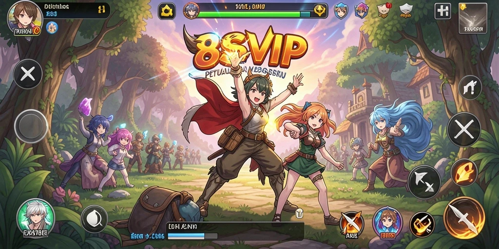 Tangkapan layar utama 8SVIP menampilkan karakter Anime beraksi di pertarungan epik.