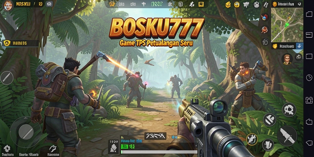 Screenshot BOSKU777 menampilkan aksi pertempuran seru dalam game TPS.