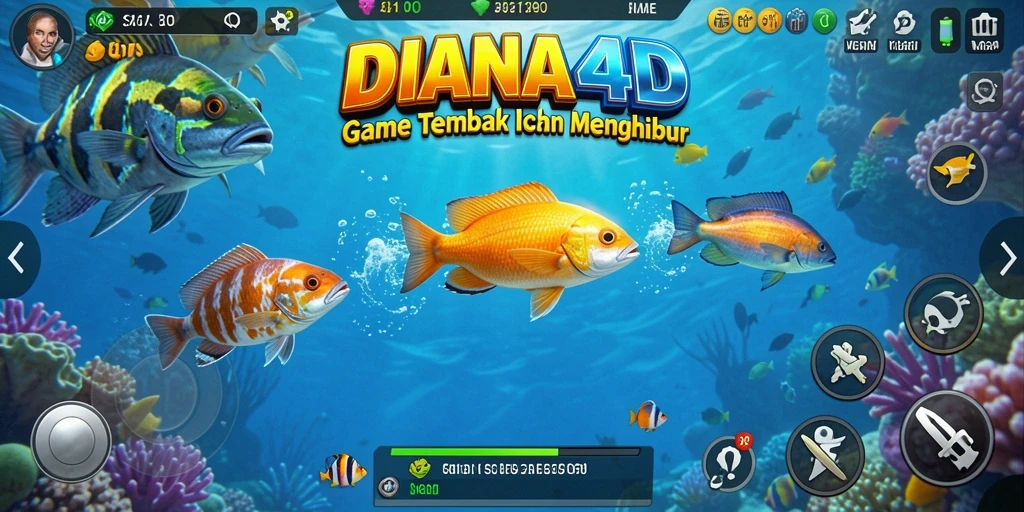 Screenshot gameplay DIANA4D menampilkan aksi menembak ikan yang seru.