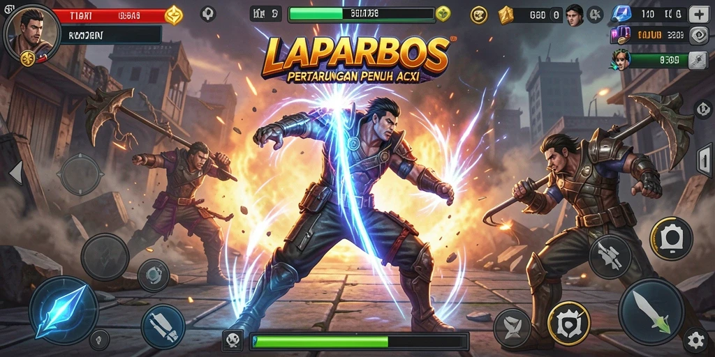 Tangkapan layar <strong>LAPARBOS</strong> menunjukkan pertarungan yang intens dan grafis menawan.