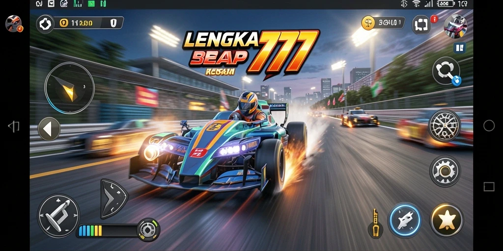 Tangkapan layar gameplay LENGKAP777 yang menampilkan balapan mendebarkan