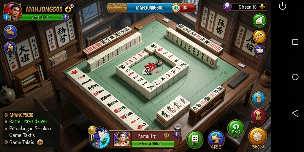 Tangkapan layar menunjukkan aksi seru dalam gameplay MAHJONG500.