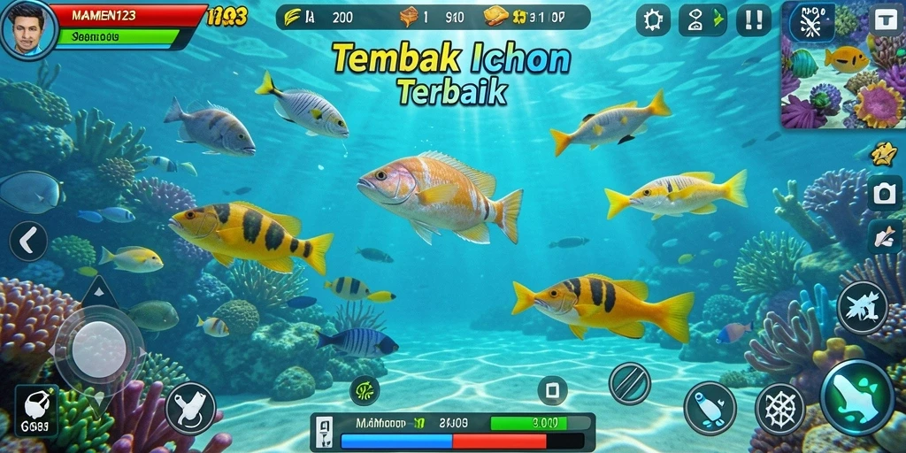 Tangkapan layar MAMEN123 menunjukkan aksi seru saat menembak ikan.
