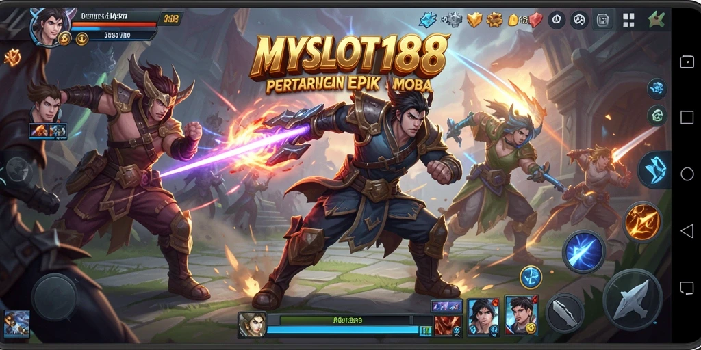 Tampilan gameplay MYSLOT188 yang menampilkan karakter dalam aksi pertempuran.