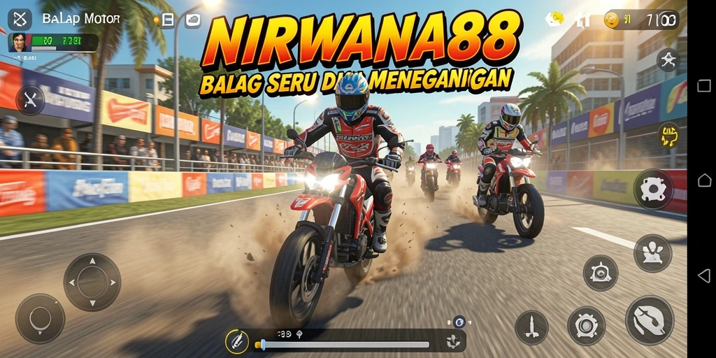 Tangkapan layar dari gameplay balap motor NIRWANA88 yang mendebarkan.