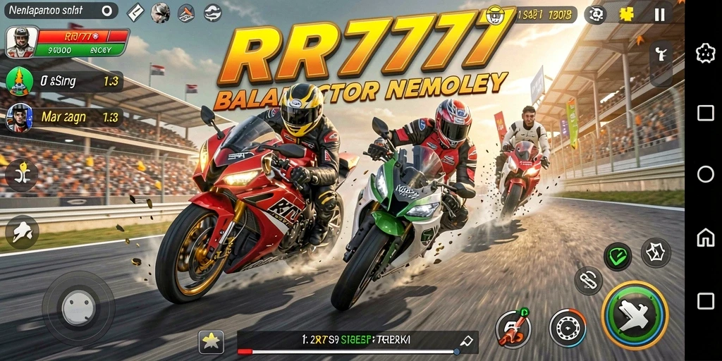 Tampilan gameplay balapan motor yang seru di RR777.