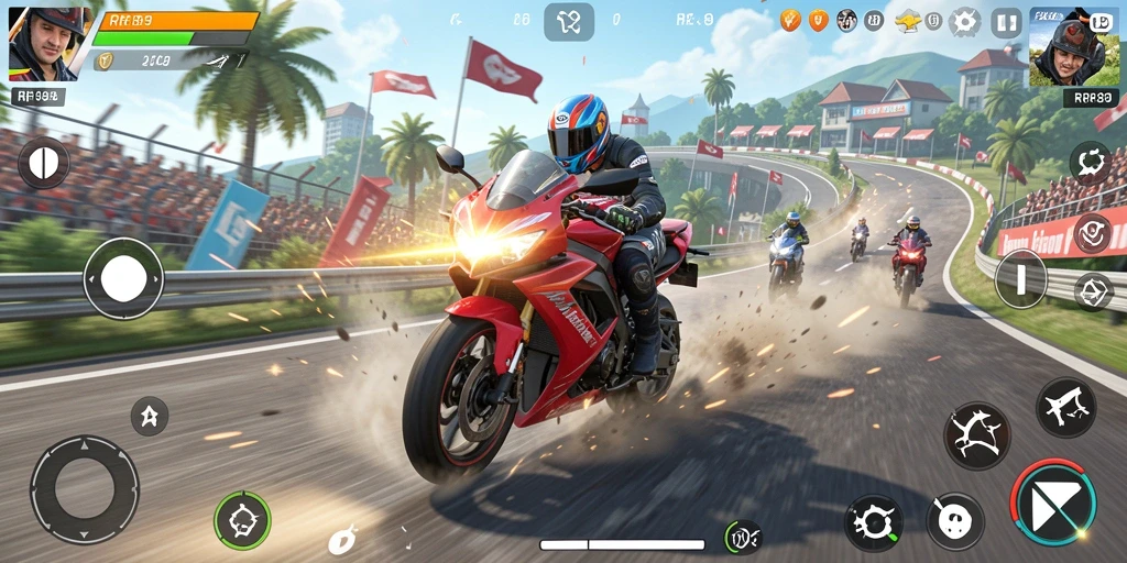 Gameplay balapan motor yang seru dan menegangkan.