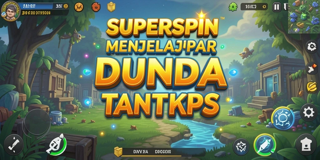 Tangkapan layar gameplay <strong>SUPERSPIN</strong> menunjukkan aksi eksplorasi dunia yang luas dan interaksi pemain.