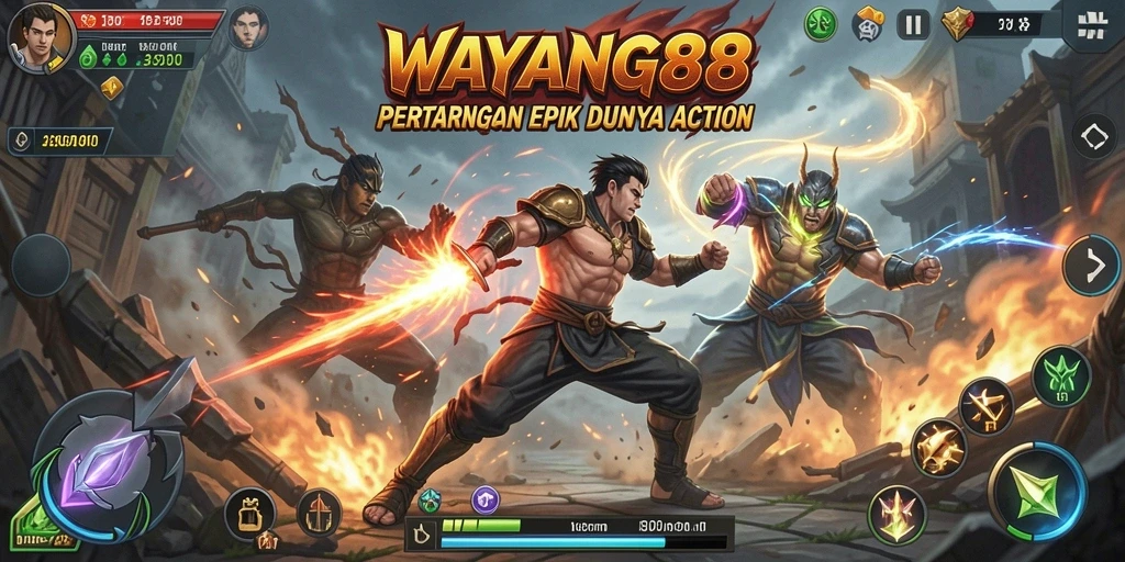 Tangkapan layar menunjukkan aksi pertarungan yang mendebarkan dalam WAYANG88.